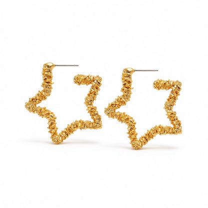 18K Gold-Plated Twisted Star Hoop Earring, gold hoop earrings for women, dainty minimalist design, side view