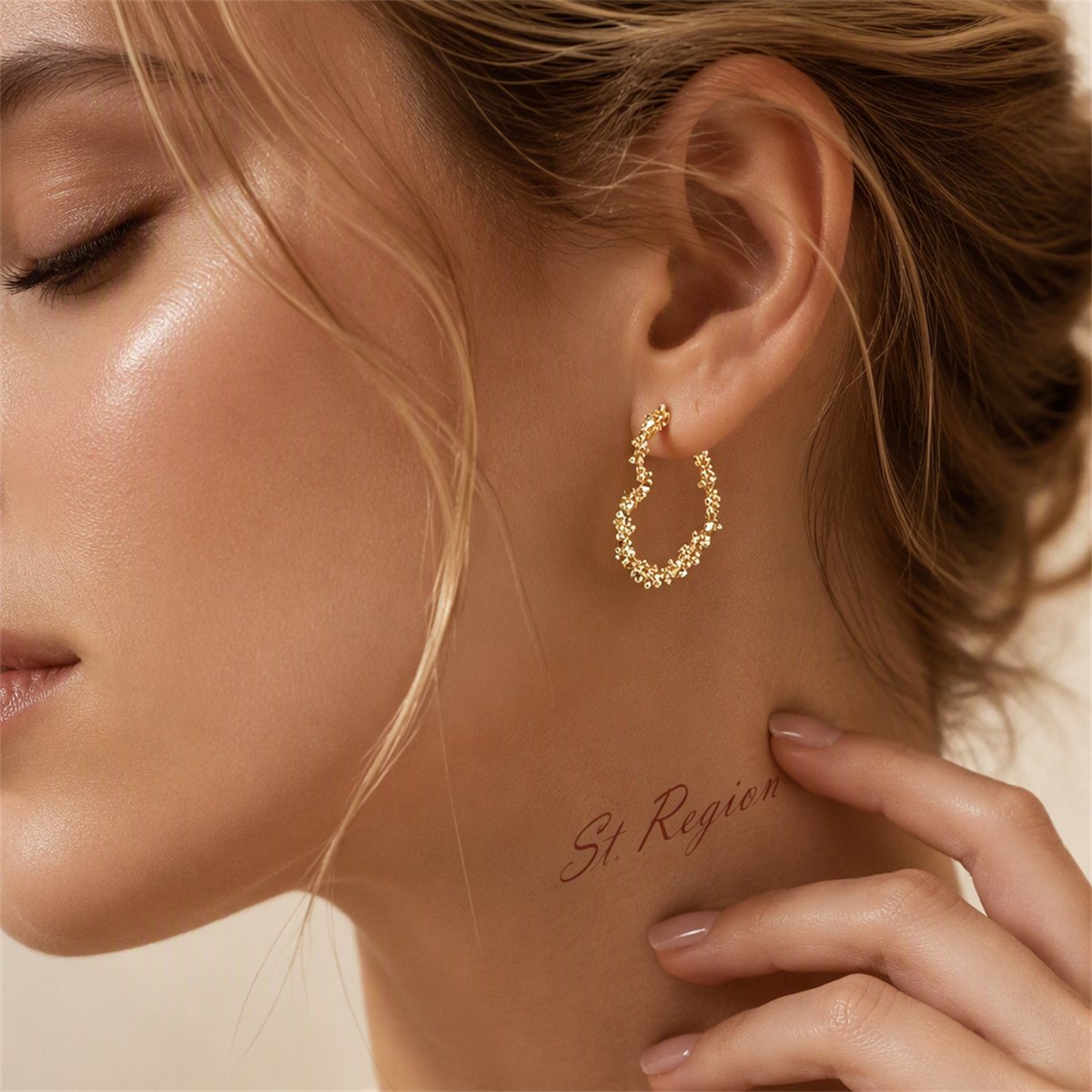 18K Gold-Plated Twisted Heart Hoop Earring, gold huggie earrings, vintage-inspired design, styled look