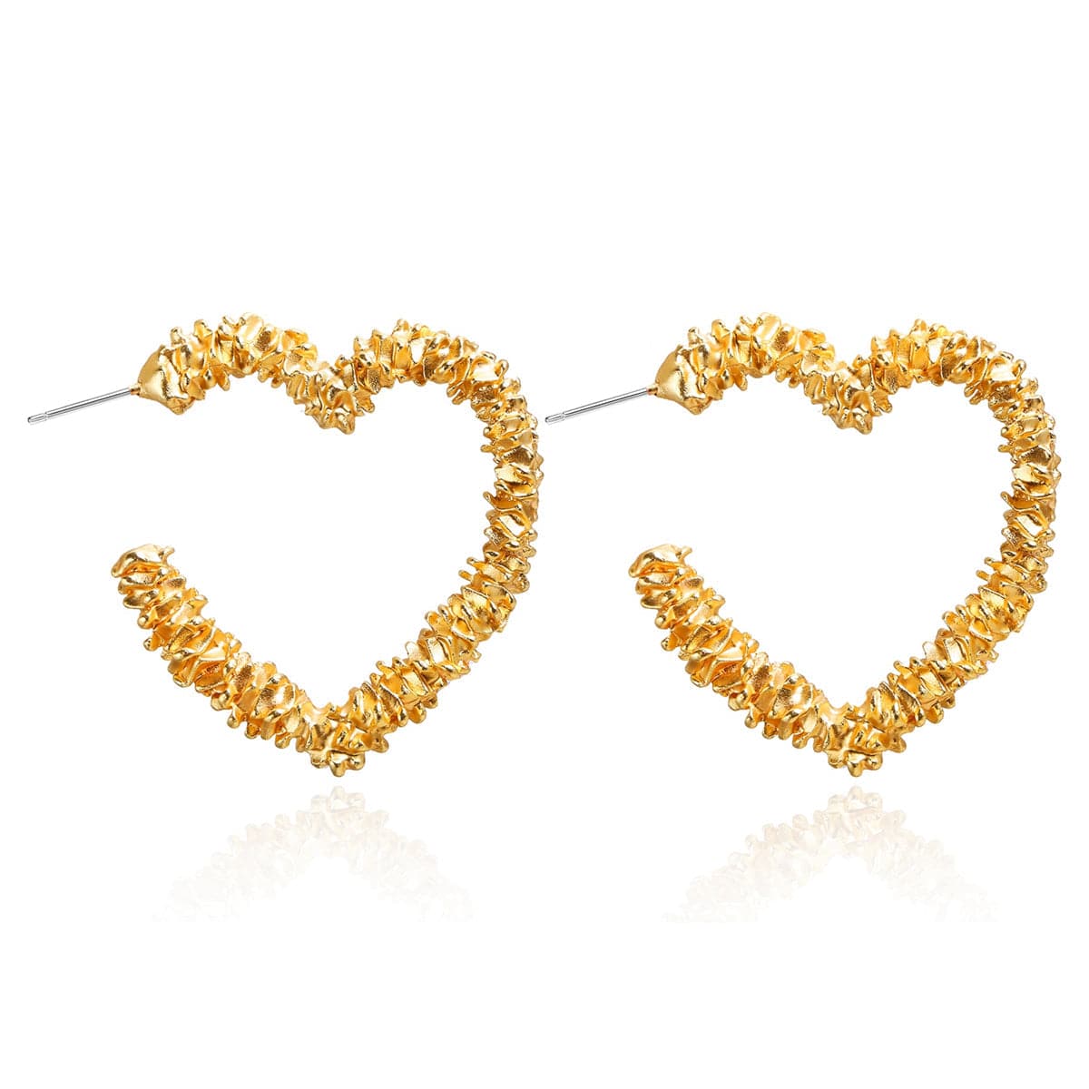 18K Gold-Plated Twisted Heart Hoop Earring, gold huggie earrings, vintage-inspired design, side view