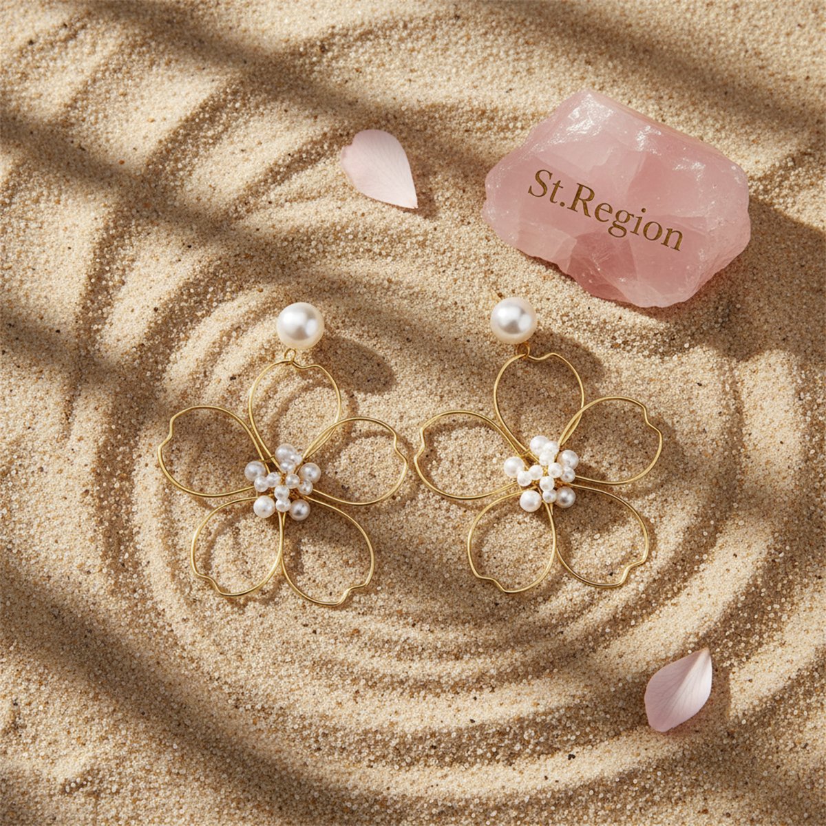 Pearl and 18K Gold-Plated Flower Drop Earring, gold drop earrings for women, everyday style, detail close-up