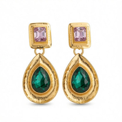 Crystal and 18K Gold-Plated Teardrop Earring, gold drop earrings for women, botanical inspired, side view