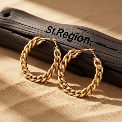 18K Gold-Plated Figaro Hoop Earring, gold hoop earrings for women, vintage-inspired design, front view
