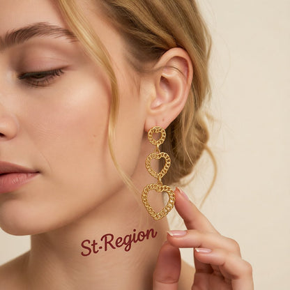 18K Gold-Plated Linking Figaro Heart Drop Earring