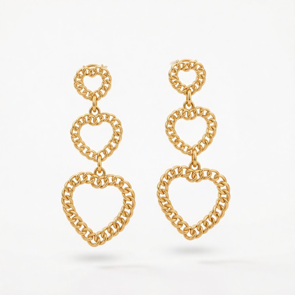 18K Gold-Plated Linking Figaro Heart Drop Earring