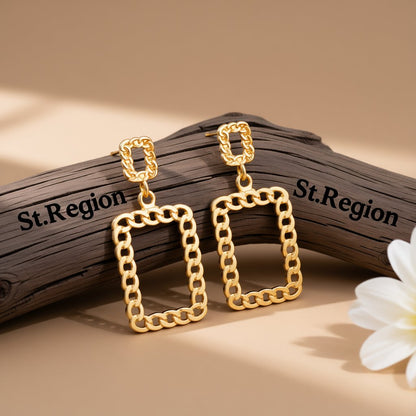 18K Gold-Plated Open Figaro Rectangle Drop Earring, gold drop earrings for women, everyday style, front view