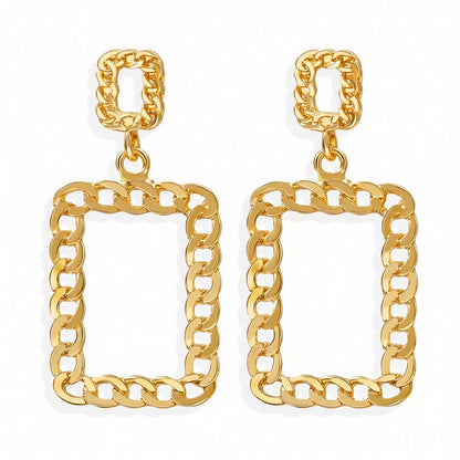 18K Gold-Plated Open Figaro Rectangle Drop Earring, gold drop earrings for women, everyday style, side view