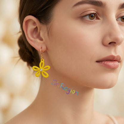 Yellow Acrylic and Cubic Zirconia 18K Gold-Plated Flower Drop Earrings, gold drop earrings for women, styled look