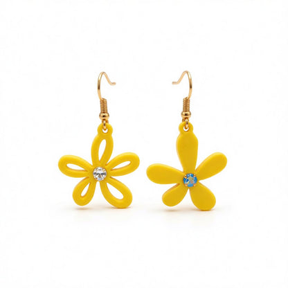 Yellow Acrylic and Cubic Zirconia 18K Gold-Plated Flower Drop Earrings, gold drop earrings for women, side view