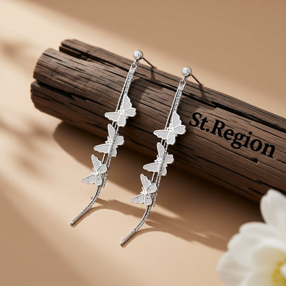 Cubic Zirconia and Silver-Plated Butterflies Drop Earrings, silver drop earrings for women, front view