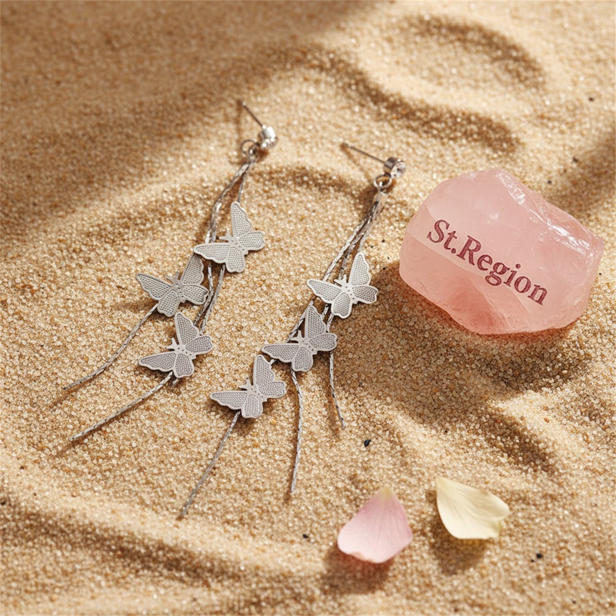 Cubic Zirconia and Silver-Plated Butterflies Drop Earrings, silver drop earrings for women, detail close-up