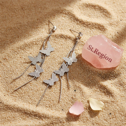 Cubic Zirconia and Silver-Plated Butterflies Drop Earrings, silver drop earrings for women, detail close-up
