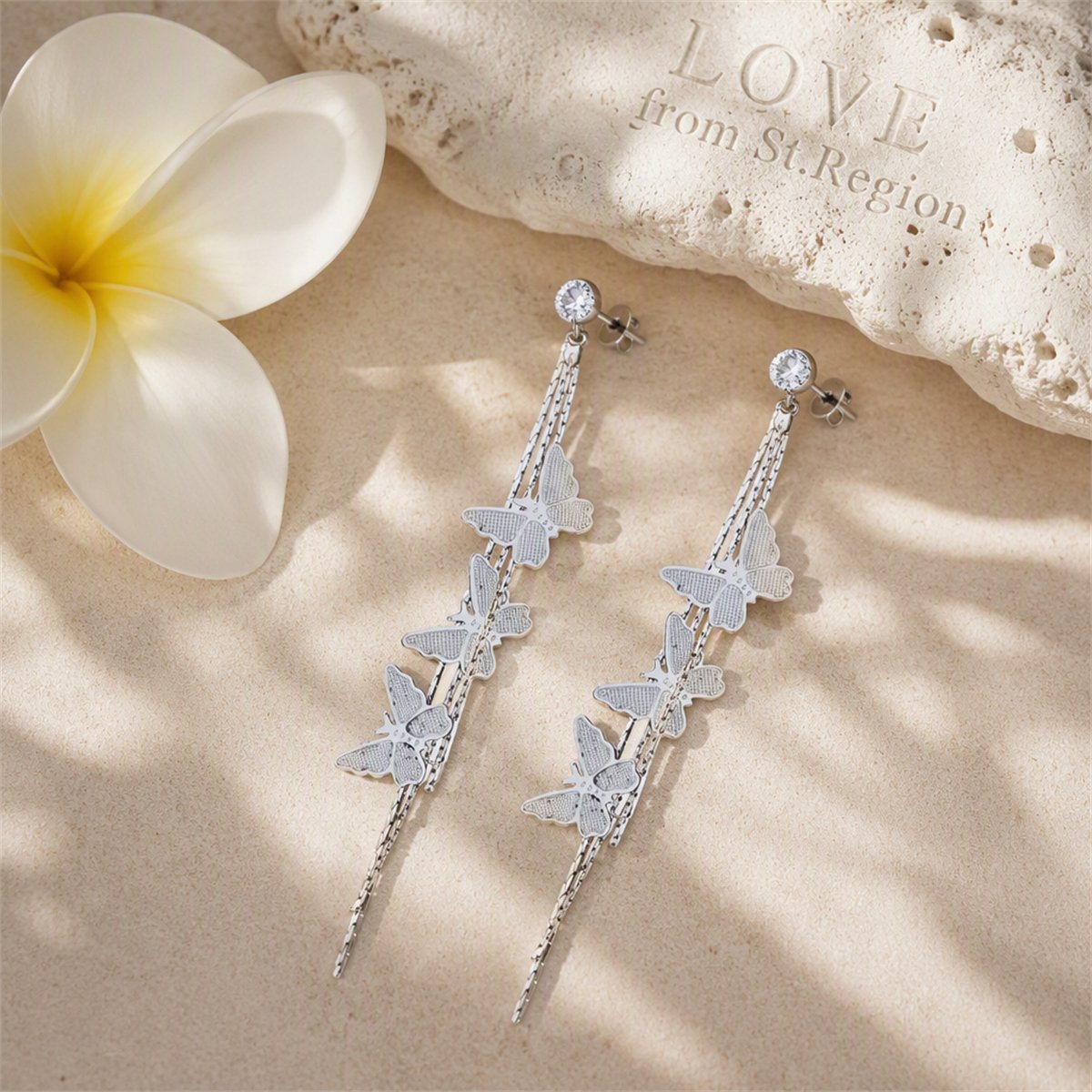 Cubic Zirconia and Silver-Plated Butterflies Drop Earrings, silver drop earrings for women, lifestyle look