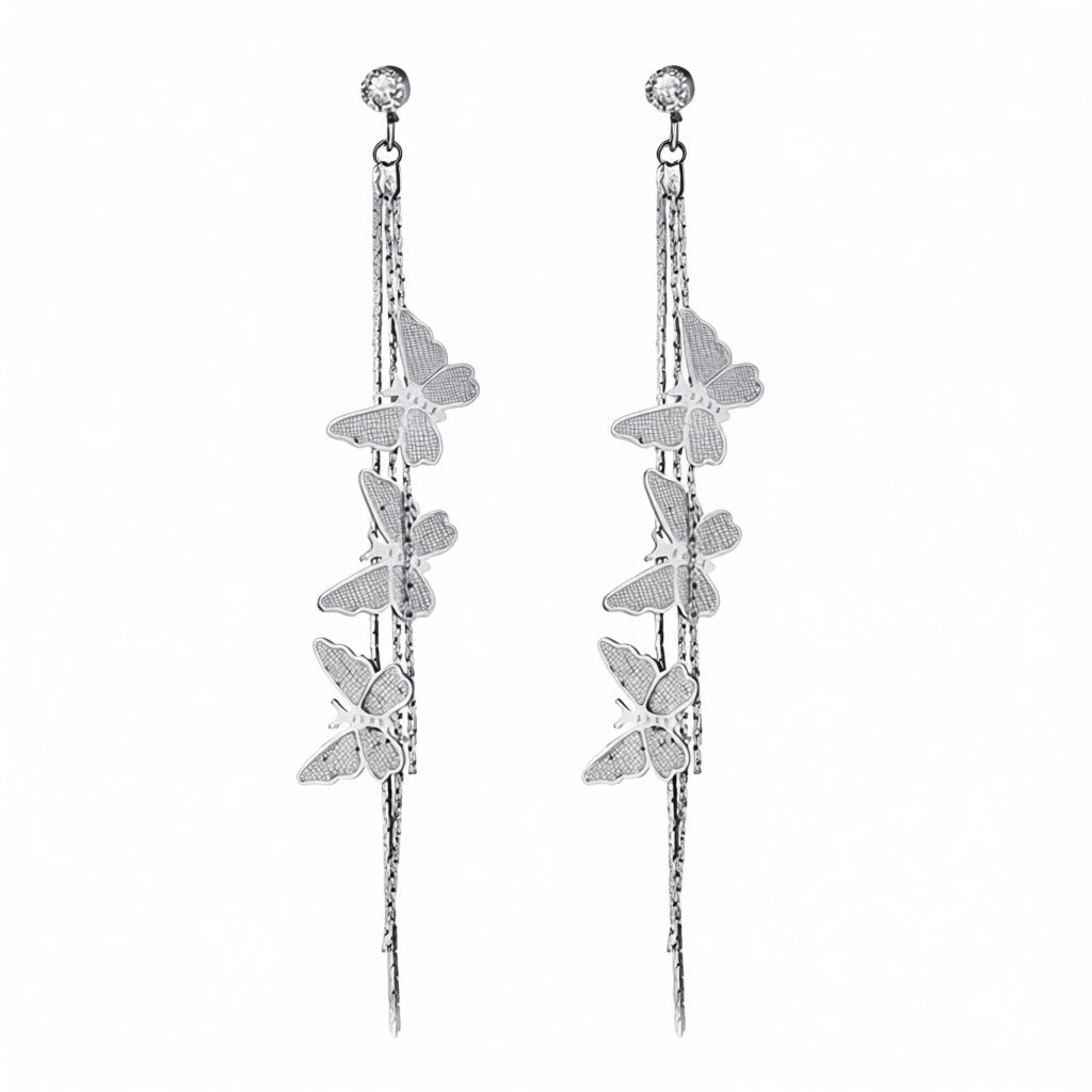 Cubic Zirconia and Silver-Plated Butterflies Drop Earrings, silver drop earrings for women, side view