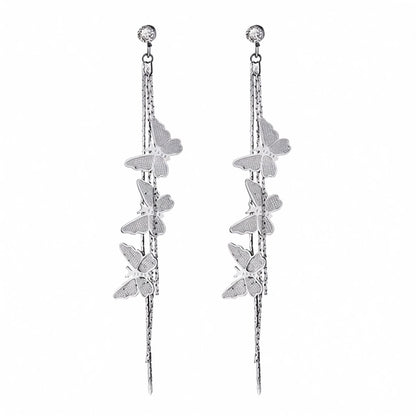 Cubic Zirconia and Silver-Plated Butterflies Drop Earrings, silver drop earrings for women, side view
