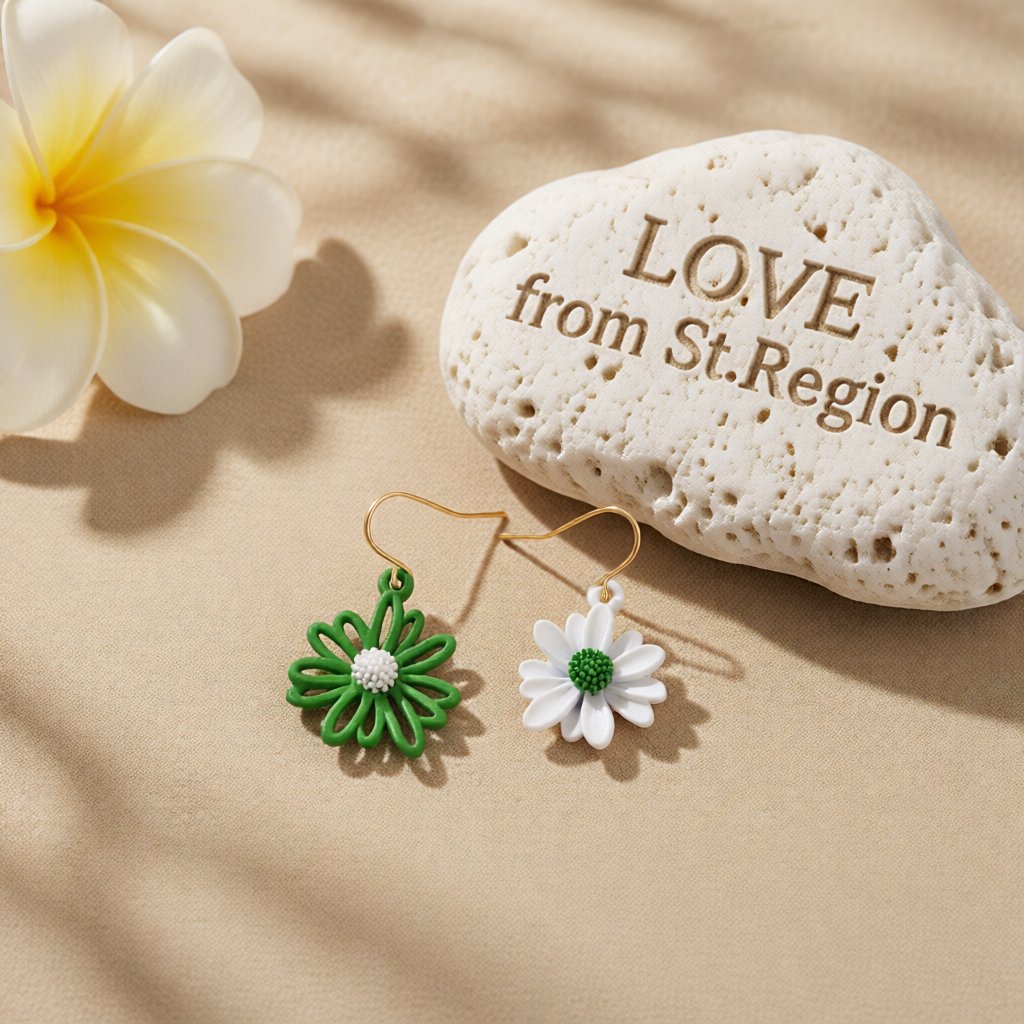 Green & White Enamel 18K Gold-Plated Mum Drop Earrings