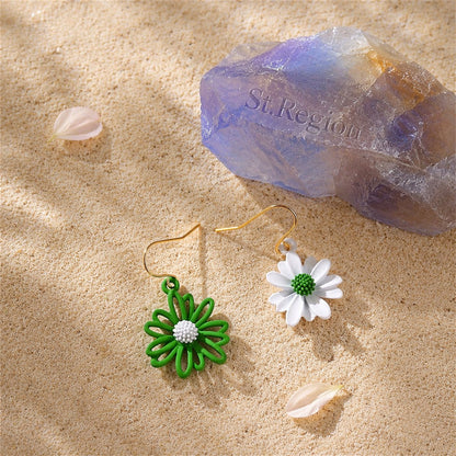 Green & White Enamel 18K Gold-Plated Mum Drop Earrings