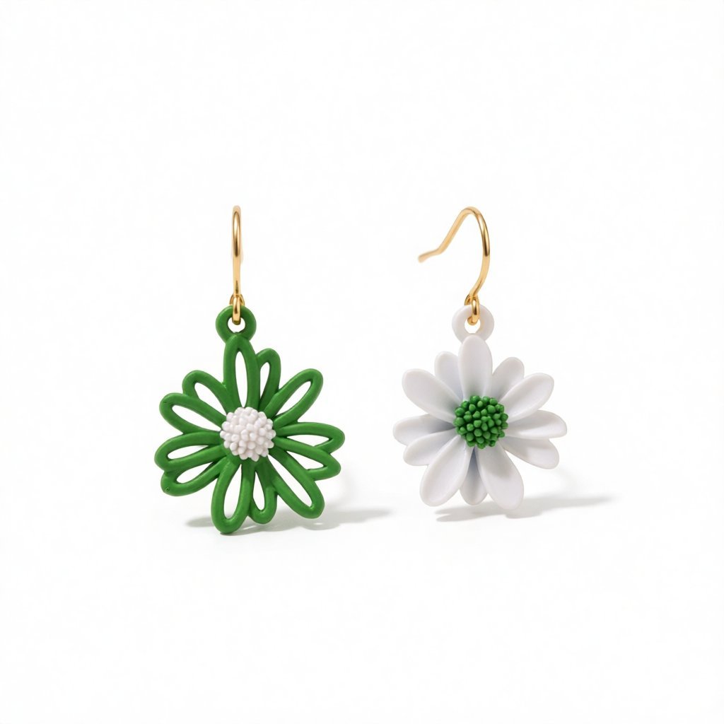 Green & White Enamel 18K Gold-Plated Mum Drop Earrings