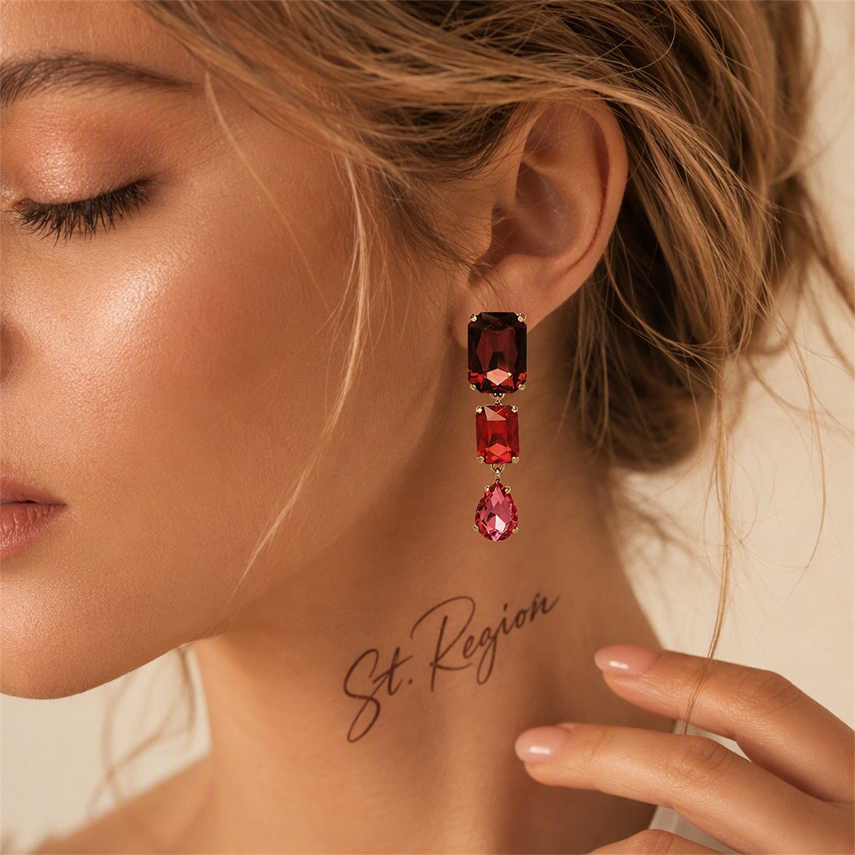 Red and Pink Crystal Drop Earrings, drop earrings for women, everyday style, styled look
