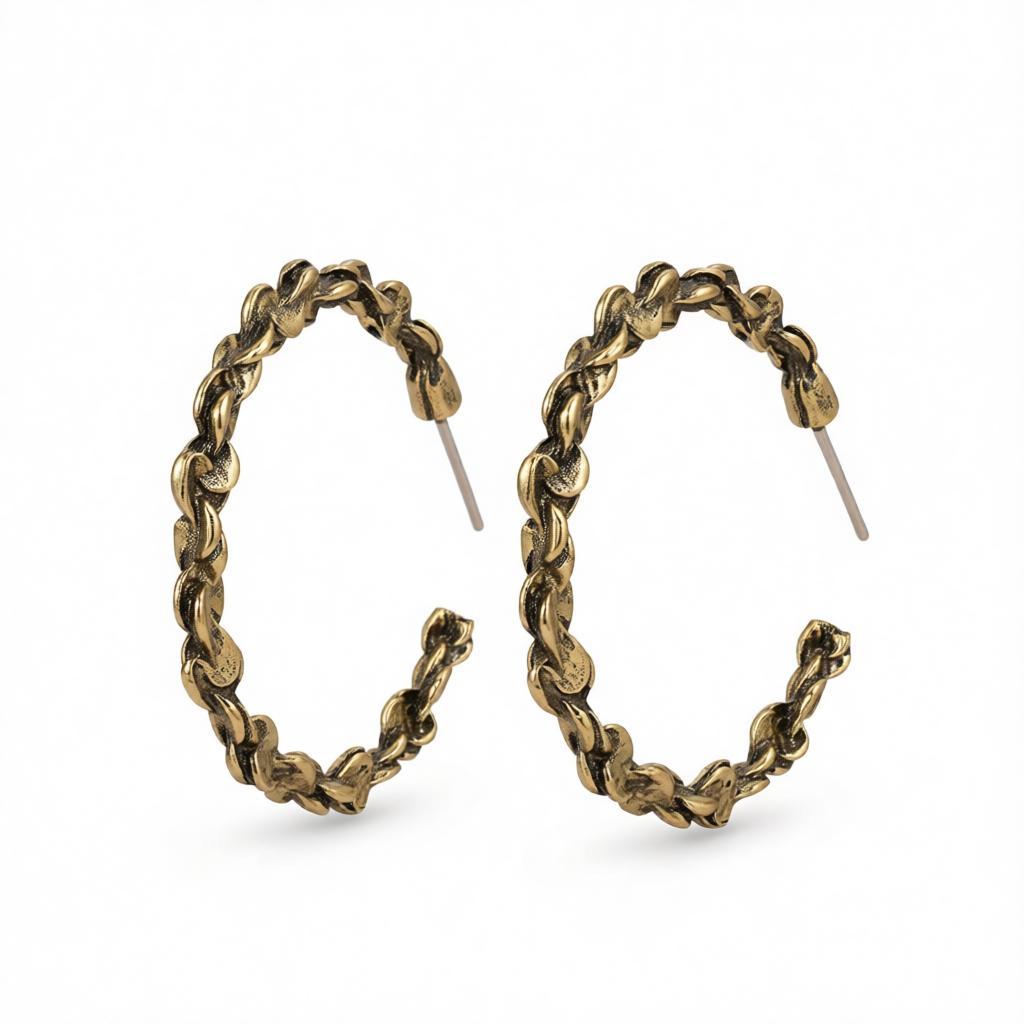 18K Gold-Plated Abstract Textured Open Hoop Earrings, gold hoop earrings for women, vintage-inspired design, side view