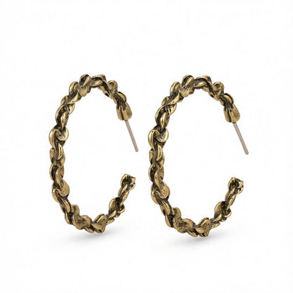 18K Gold-Plated Abstract Textured Open Hoop Earrings, gold hoop earrings for women, vintage-inspired design, side view