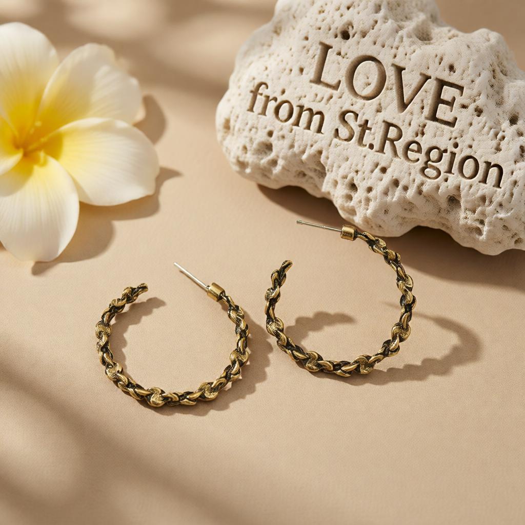 18K Gold-Plated Abstract Textured Open Hoop Earrings, gold hoop earrings for women, vintage-inspired design, lifestyle look