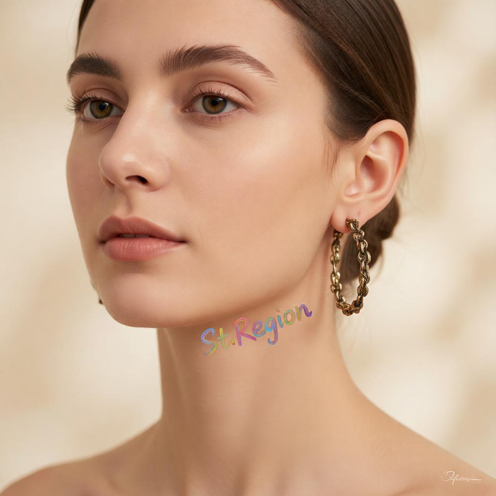 18K Gold-Plated Abstract Textured Open Hoop Earrings, gold hoop earrings for women, vintage-inspired design, styled look