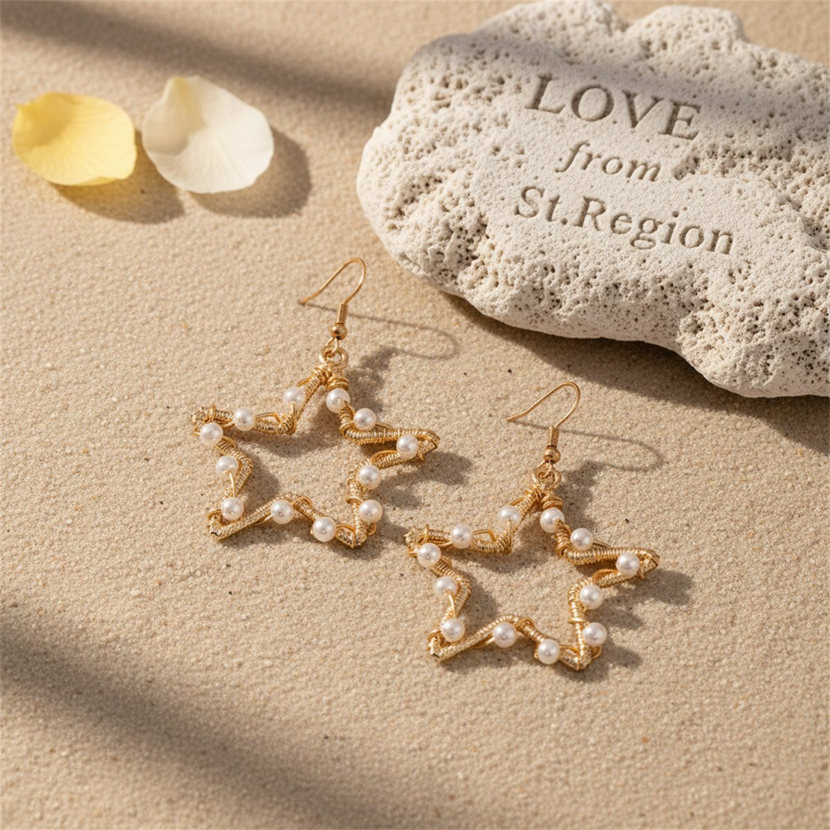 Pearl and 18K Gold-Plated Open Star Drop Earrings, gold drop earrings for women, vintage-inspired design, lifestyle look