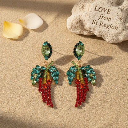 Red Cubic Zirconia and Crystal 18K Gold-Plated Chili Pepper Drop Earrings, gold drop earrings for women, lifestyle look