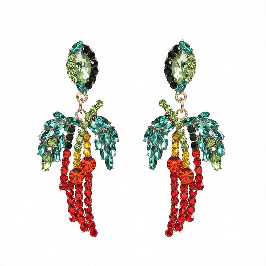 Red Cubic Zirconia and Crystal 18K Gold-Plated Chili Pepper Drop Earrings, gold drop earrings for women, side view