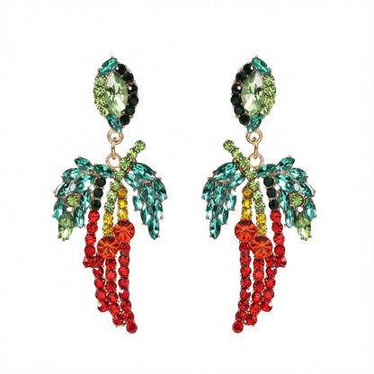 Red Cubic Zirconia and Crystal 18K Gold-Plated Chili Pepper Drop Earrings, gold drop earrings for women, side view