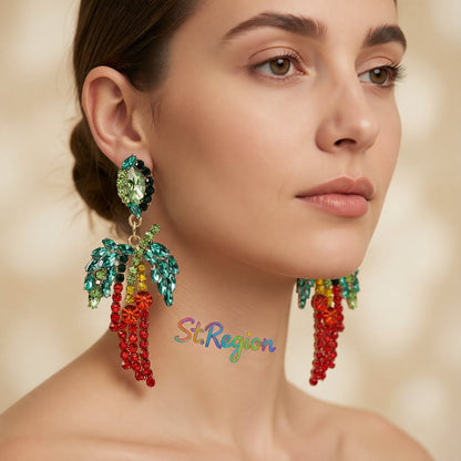 Red Cubic Zirconia and Crystal 18K Gold-Plated Chili Pepper Drop Earrings, gold drop earrings for women, styled look
