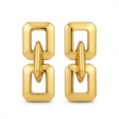 18K Gold-Plated Geometric Chain Link Drop Earrings, gold drop earrings for women, dainty minimalist design, side view