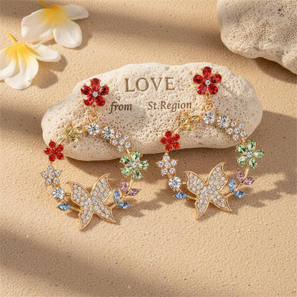 Red Crystal and Cubic Zirconia Floral Butterfly Drop Earrings, drop earrings for women, lifestyle look