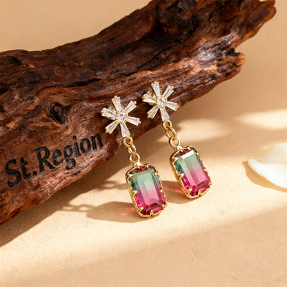 Cubic Zirconia & Pink Crystal Ombré Princess-Cut Drop Earrings