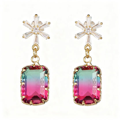 Cubic Zirconia & Pink Crystal Ombré Princess-Cut Drop Earrings