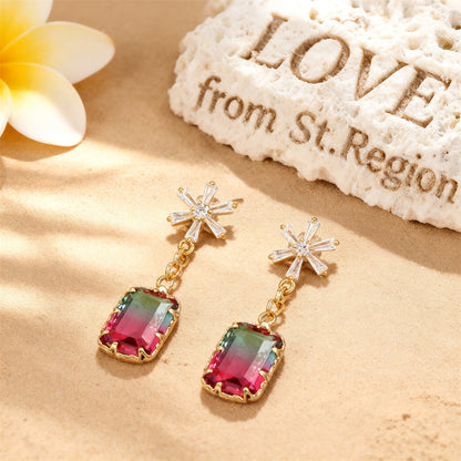 Cubic Zirconia & Pink Crystal Ombré Princess-Cut Drop Earrings