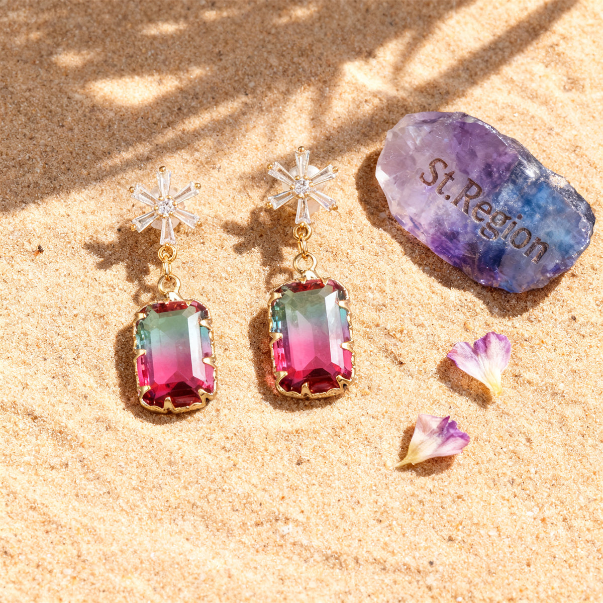 Cubic Zirconia & Pink Crystal Ombré Princess-Cut Drop Earrings