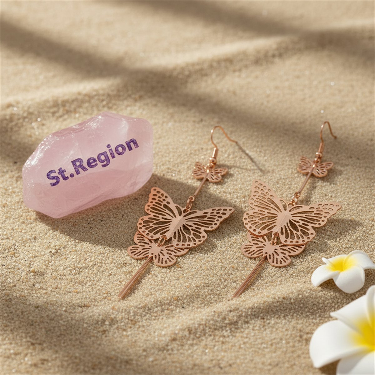 18K Gold-Plated Double Butterfly Drop Earrings, gold drop earrings for women, vintage-inspired design, detail close-up