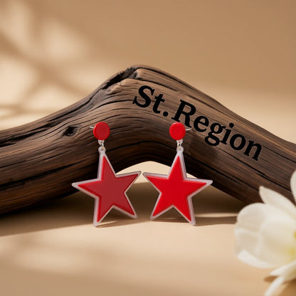 Red and Black Star Drop Earrings, drop earrings for women, vintage-inspired design, front view