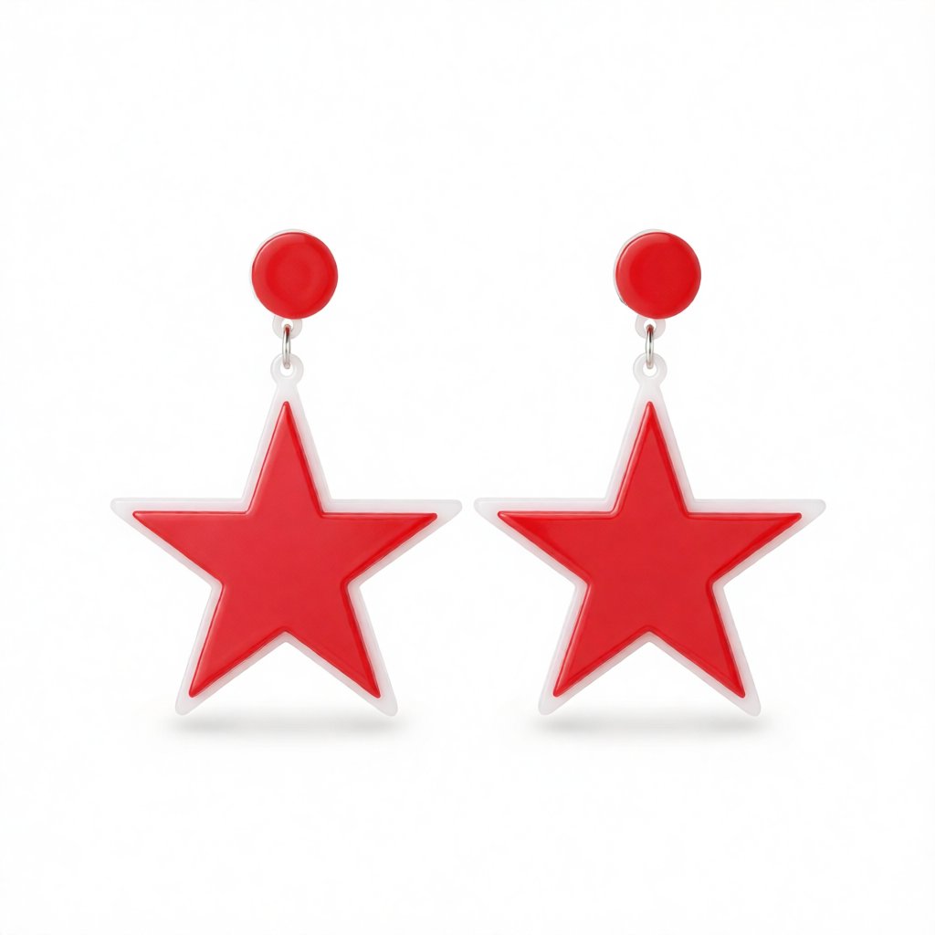 Red and Black Star Drop Earrings, drop earrings for women, vintage-inspired design, side view