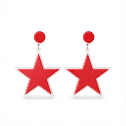 Red and Black Star Drop Earrings, drop earrings for women, vintage-inspired design, side view