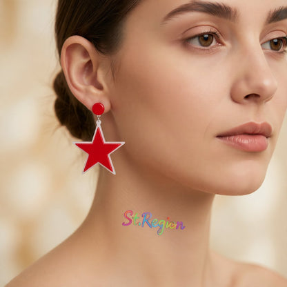 Red and Black Star Drop Earrings, drop earrings for women, vintage-inspired design, styled look