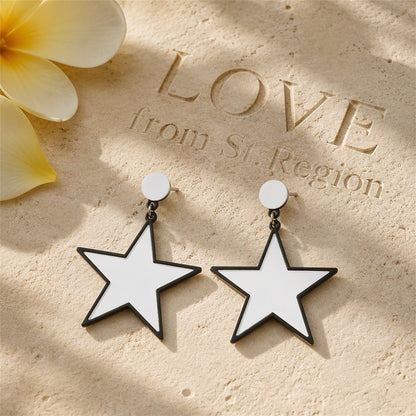 White and Black Star Drop Earrings, drop earrings for women, dainty minimalist design, lifestyle look