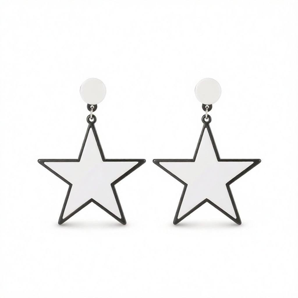 White and Black Star Drop Earrings, drop earrings for women, dainty minimalist design, side view