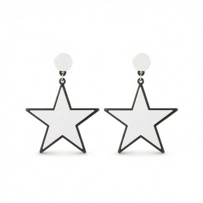 White and Black Star Drop Earrings, drop earrings for women, dainty minimalist design, side view