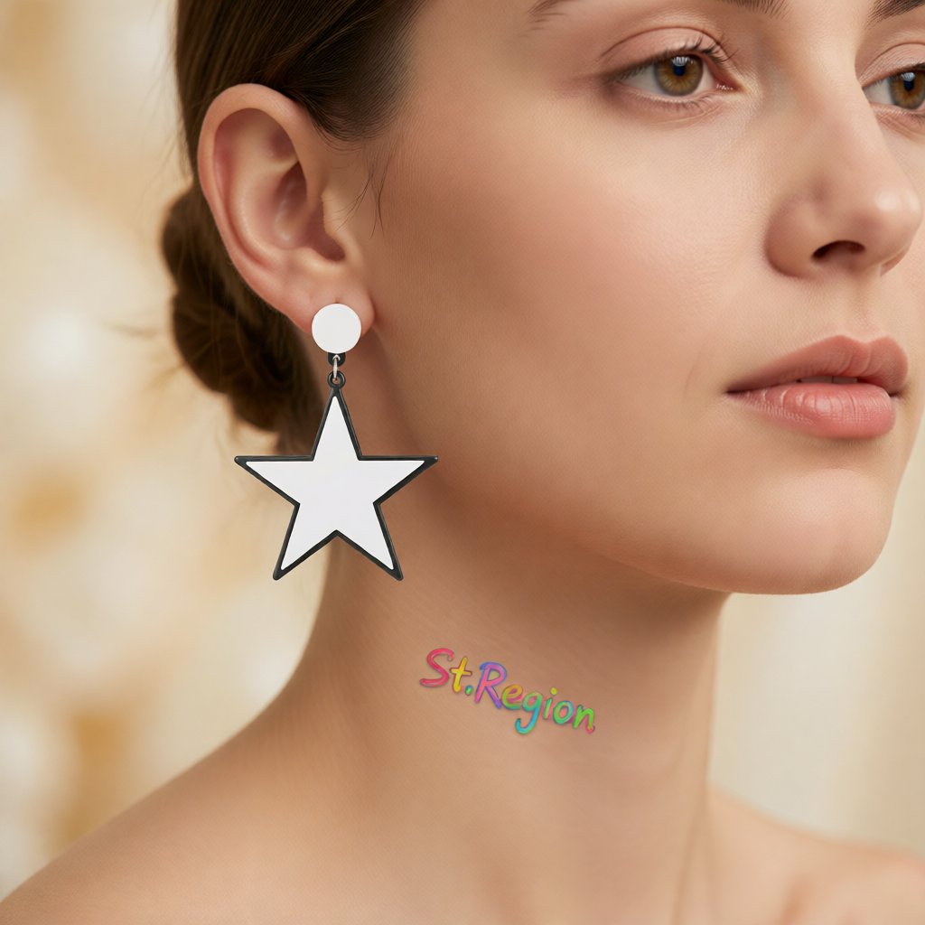 White and Black Star Drop Earrings, drop earrings for women, dainty minimalist design, styled look