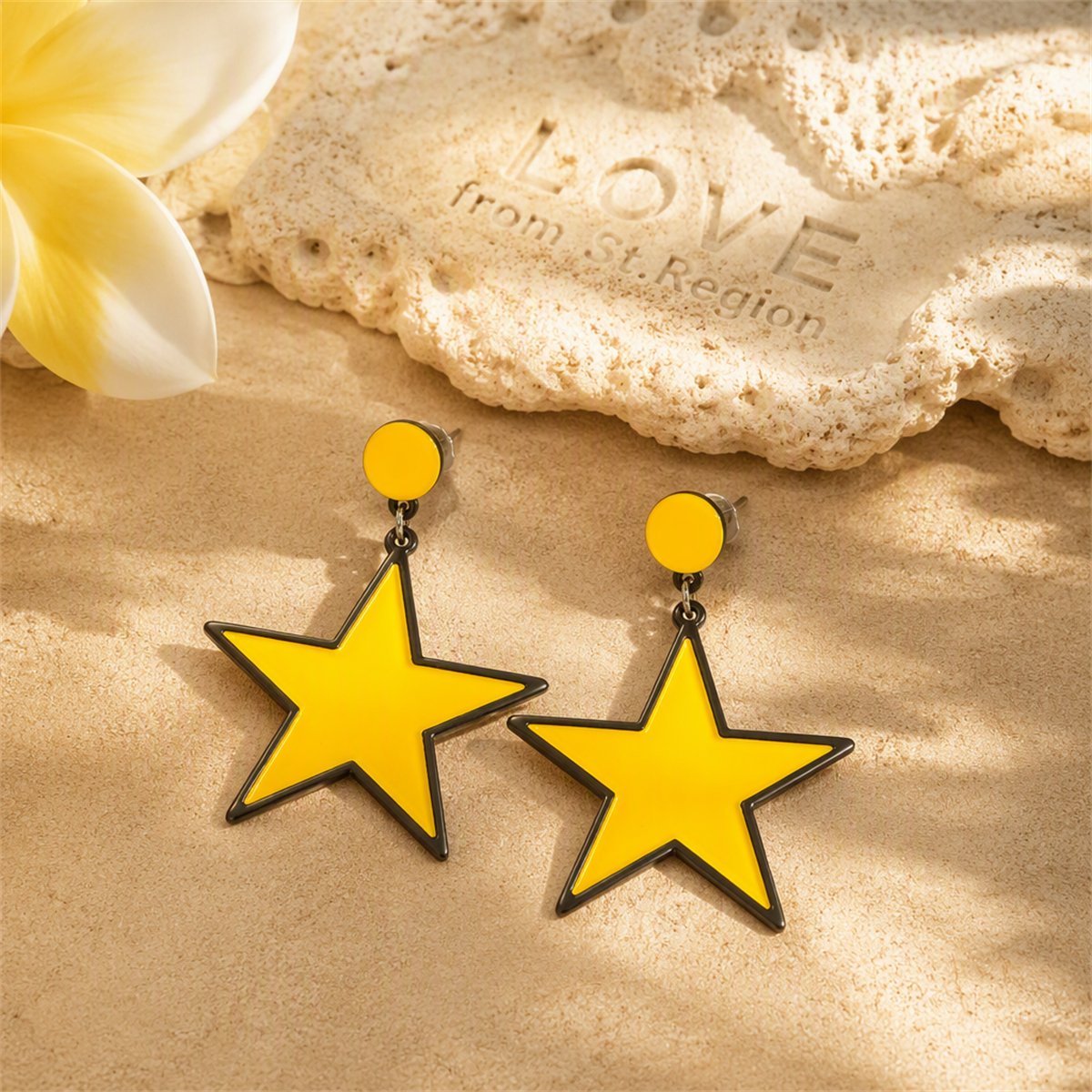 Yellow and Black Star Drop Earrings, drop earrings for women, elegant gift for her, lifestyle look