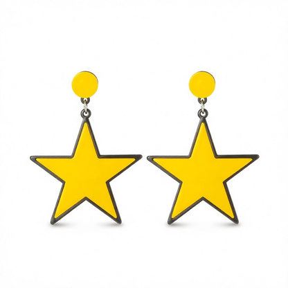 Yellow and Black Star Drop Earrings, drop earrings for women, elegant gift for her, side view