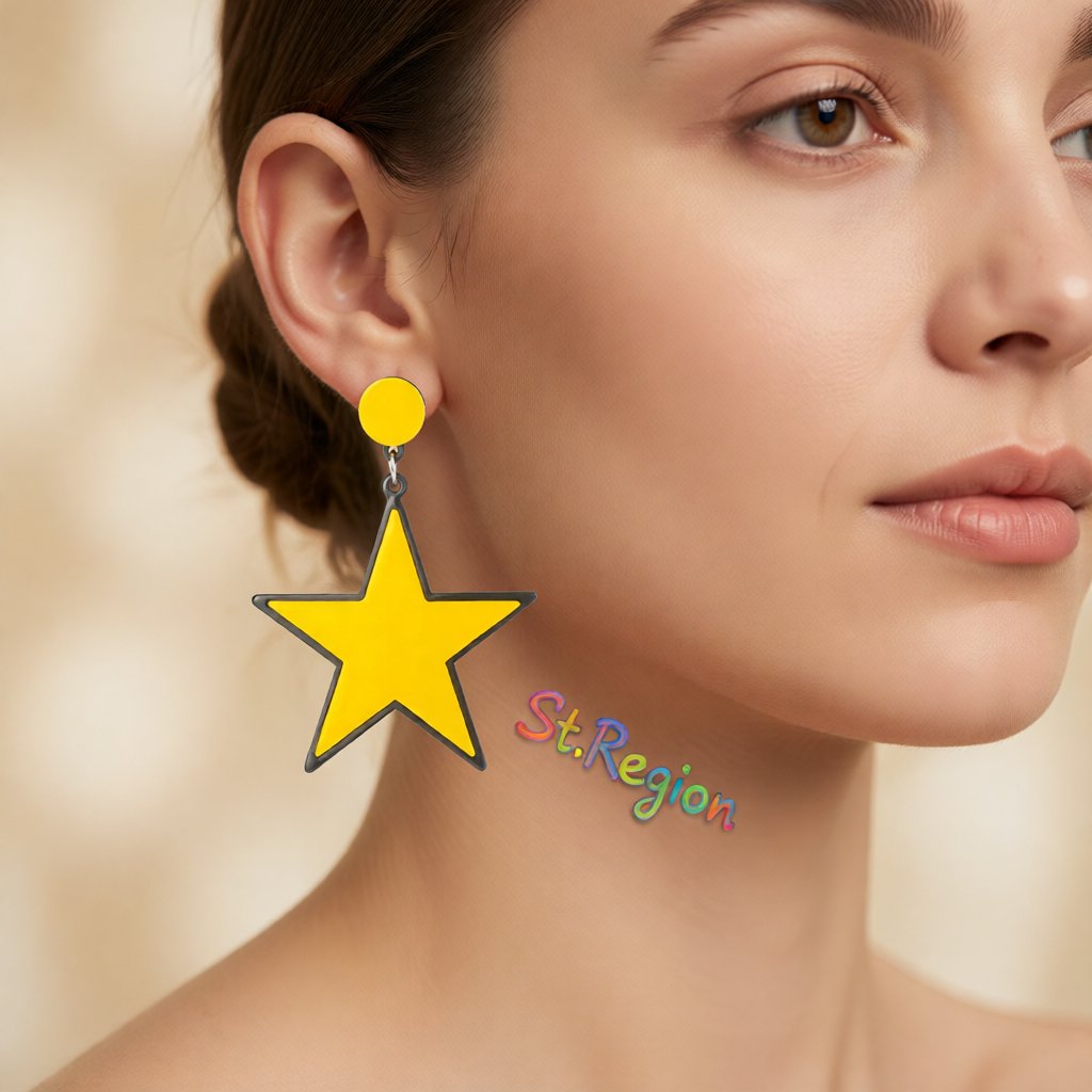 Yellow and Black Star Drop Earrings, drop earrings for women, elegant gift for her, styled look