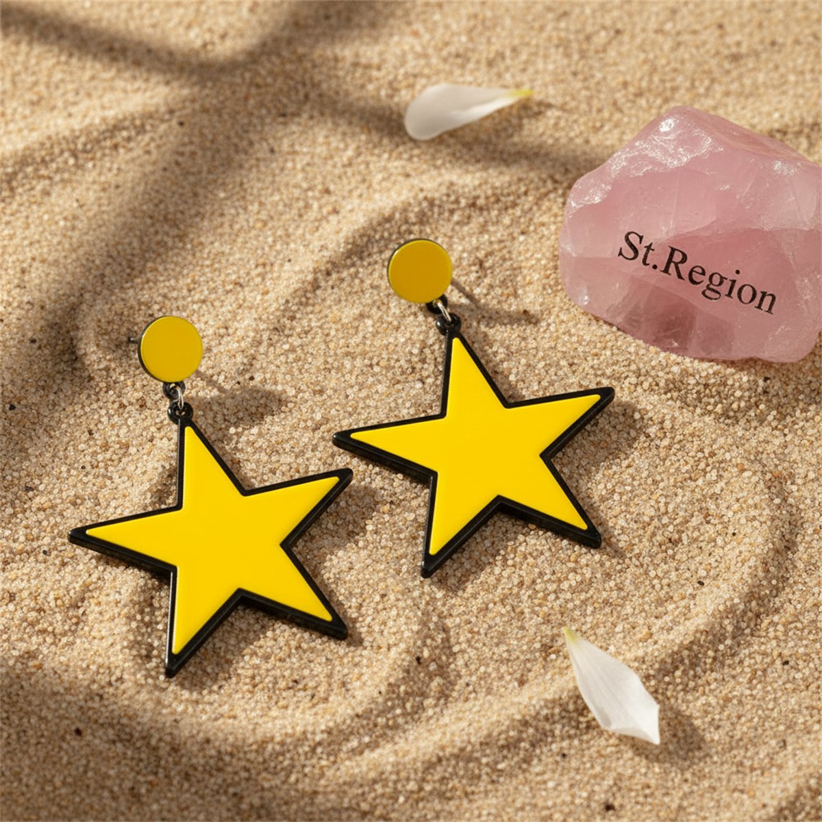 Yellow and Black Star Drop Earrings, drop earrings for women, elegant gift for her, detail close-up